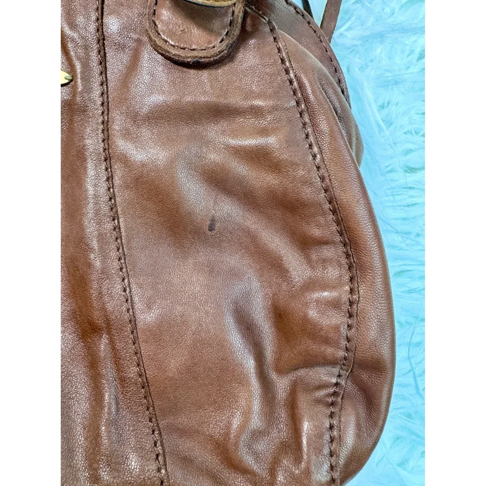 Y2K Lucky Brand Brown Leather Studded Satchel Crossbody Bag Antique Brass
